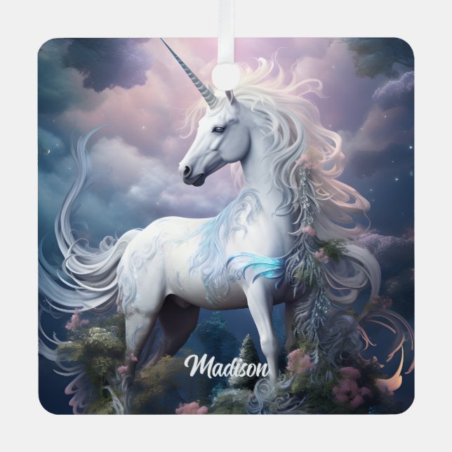 Adorno Metálico Nombre personalizado lindo unicornio (Anverso)