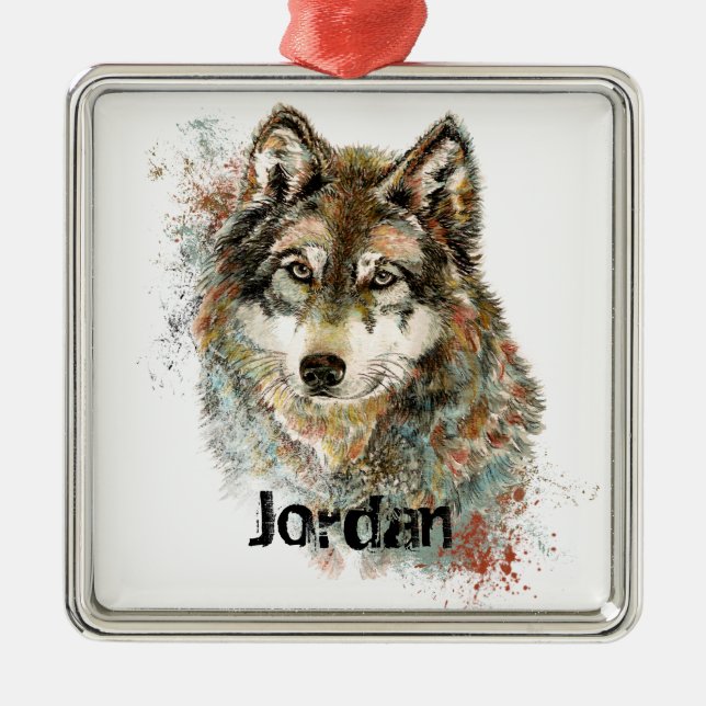 Adorno Metálico Nombre personalizado Lobo gris personalizado (Frente)