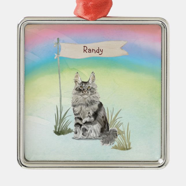 Adorno Metálico Nombre personalizado Maine Coon Cat Mascota (Frente)