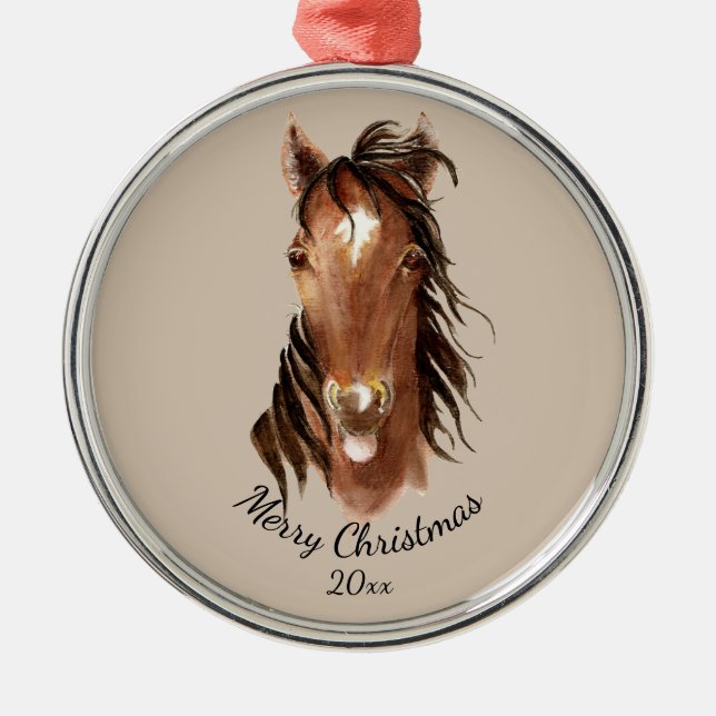 Adorno Metálico Nombre personalizado, monograma, caballo acuarela  (Frente)