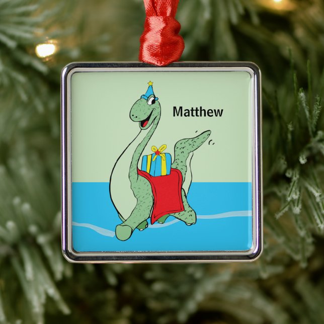 Adorno Metálico Nombre personalizado, niño, dinosaurio de cumpleañ (Árbol)