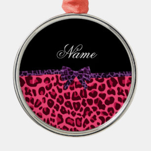 Adorno Metálico Nombre personalizado patrón de leopardo rosa morad
