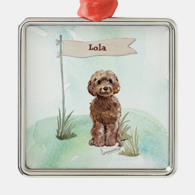 Adorno Metálico Nombre personalizado Perro Mascota de Cockapoo mar (Frente)