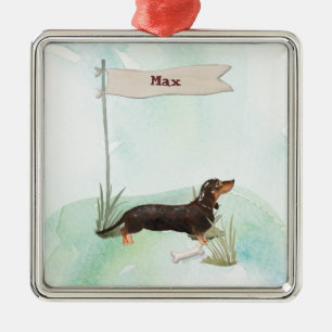 Adorno Metálico Nombre personalizado perro negro y Mascota de Tan 