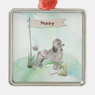 Adorno Metálico Nombre personalizado perro Poodle gris mascota
