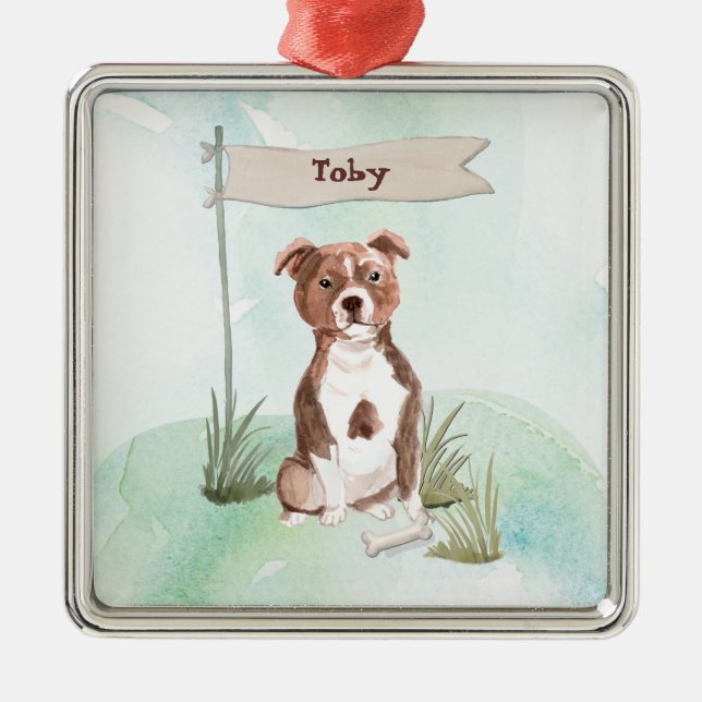 Adorno Metálico Nombre personalizado Staffordshire Bull Terrier Ma (Frente)