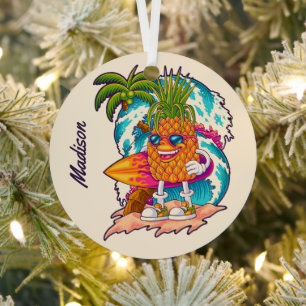 Adorno Metálico Nombre personalizado Surfing Pineapple