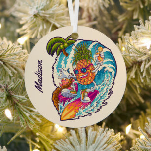 Adorno Metálico Nombre personalizado Surfing Pineapple
