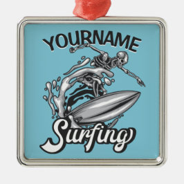 Adorno Metálico NOMBRE Personalizado Surfista Big Wave Skeleton Su
