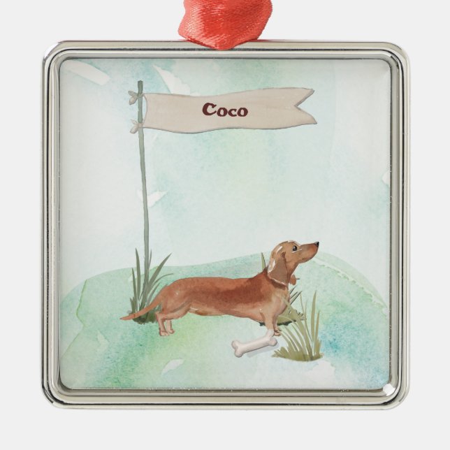 Adorno Metálico Nombre personalizado Tan Dachshund Perro Mascota (Frente)