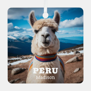 Adorno Metálico Nombre personalizado y texto Llama a Perú