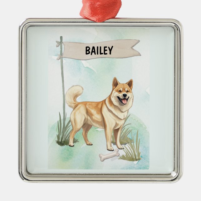 Adorno Metálico Norwegian Buhund Watercolor Personalized Dog (Frente)