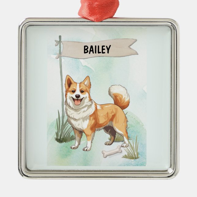 Adorno Metálico Norwegian Lundehund Watercolor Personalized Dog (Frente)