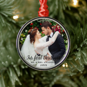Adorno Metálico Nuestra primera foto de Boda de Navidad