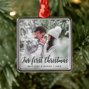 Adorno Metálico Nuestra primera foto de la pareja de Navidad