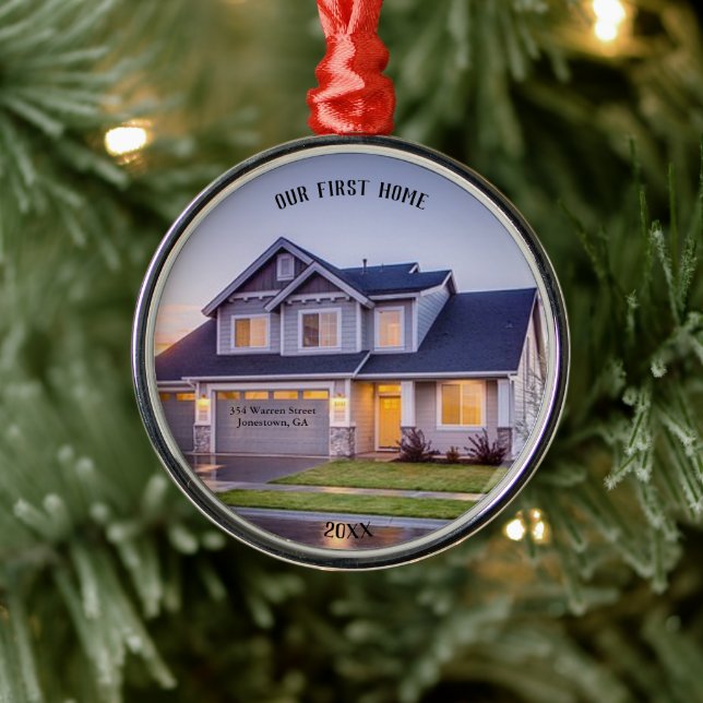 Adorno Metálico Nuestra primera foto en casa | Personalizado con d (Árbol)