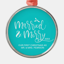 Adorno Metálico Nuestra primera Navidad, casada, morada verde azul