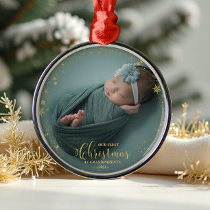 Adorno Metálico Nuestra primera Navidad como abuelos foto ornament