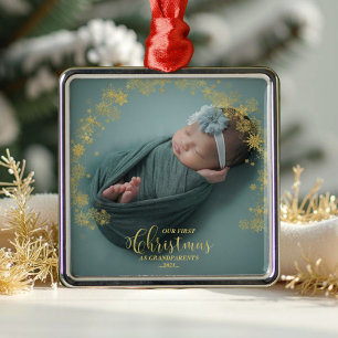Adorno Metálico Nuestra primera Navidad como abuelos foto ornament