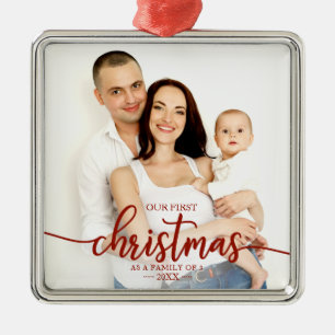 Adorno Metálico Nuestra Primera Navidad Como Familia De 3 Guiones