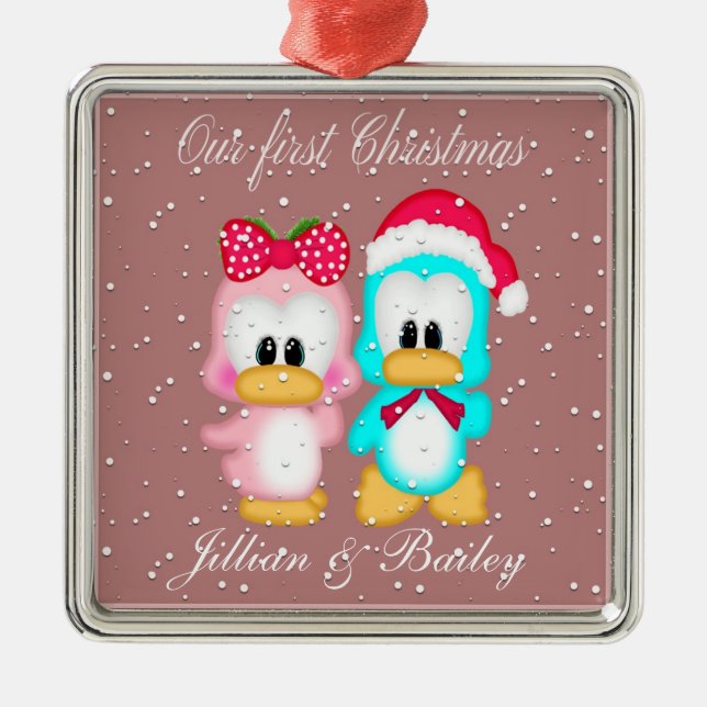 Adorno Metálico Nuestra primera Navidad como Sr. y Sra. Ornament (Frente)