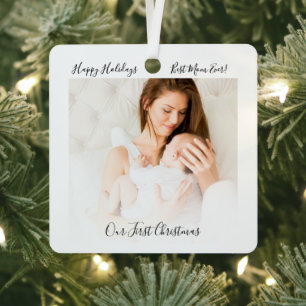 Adorno Metálico Nuestra primera Navidad Foto de mamá y bebé de vac