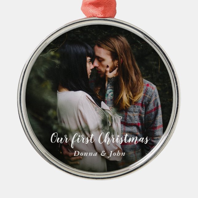 Adorno Metálico Nuestra primera Navidad| Foto de pareja de escritu (Frente)