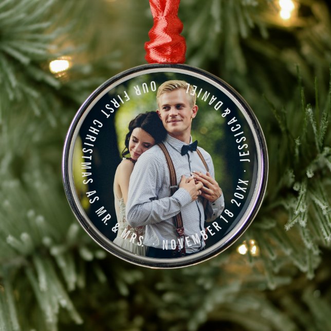 Adorno Metálico "Nuestra primera Navidad" Foto de recién casados (Árbol)