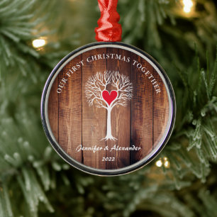 Adorno Metálico Nuestra primera Navidad juntos aman la madera rúst