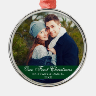 Adorno Metálico Nuestra primera pareja de navidad foto verde