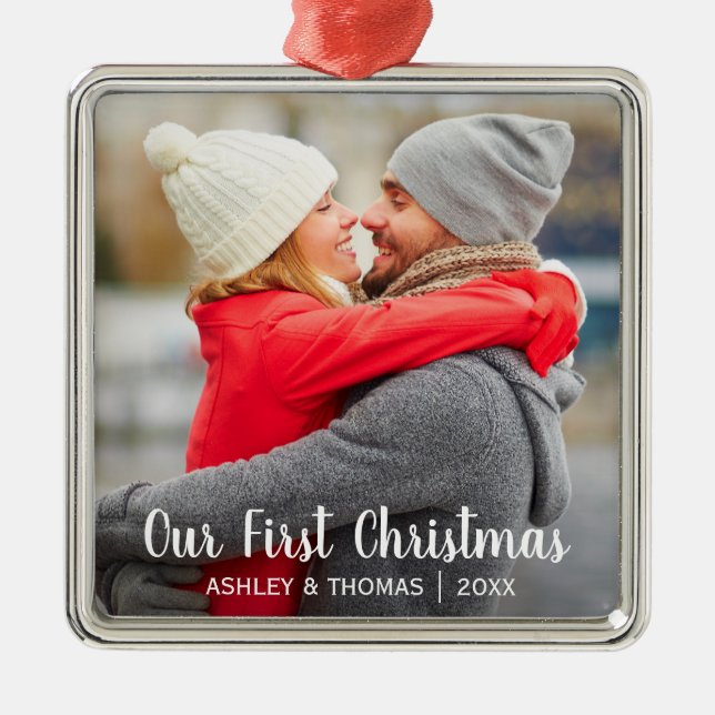 Adorno Metálico Nuestro cuadrado moderno de la primera del navidad (Frente)