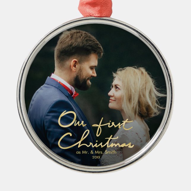 Adorno Metálico Nuestro navidad Mano-Indicado con letras elegante (Frente)