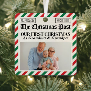 Adorno Metálico Nuestro Primer Periódico de Navidad de Abuelos Per