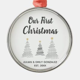 Adorno Metálico Nuestros primeros árboles elegantes blancos y negr