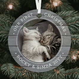 Adorno Metálico Nuestros primeros Navidades 2 Mascotas Foto Gray F