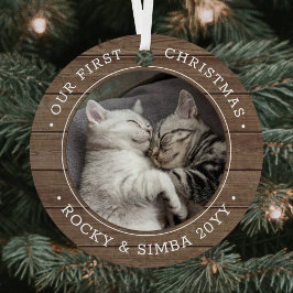 Adorno Metálico Nuestros primeros Navidades 2 Mascotas Foto Rustic