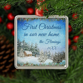 Adorno Metálico Nueva escena acuarela de Navidades domésticos