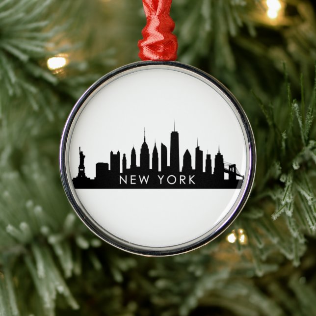 Adorno Metálico Nueva York Skyline Silhouette Black Elegant NYC (Árbol)