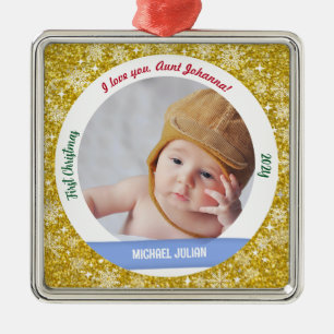 Adorno Metálico Nuevo bebé niño foto primera Navidad como tía dora
