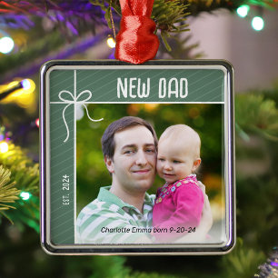 Adorno Metálico Nuevo papá y bebé, primera foto de Navidad