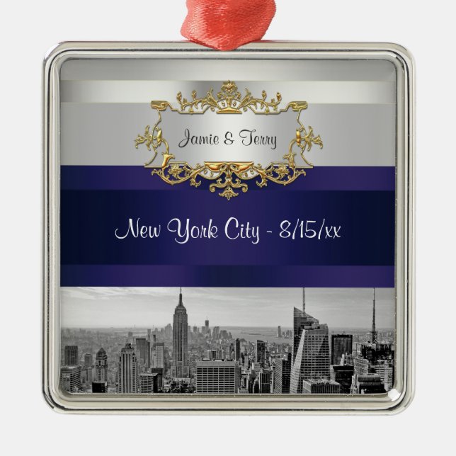 Adorno Metálico NYC Skyline BW 05 White Navy Blue Invite Suite (Frente)