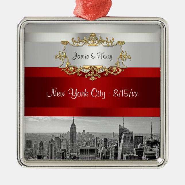 Adorno Metálico NYC Skyline BW 05 White Red Invite Suite (Frente)
