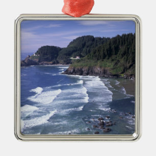 Adorno Metálico O, costa de Oregón, faro de Heceta Head, encendido