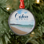 Adorno Metálico Oahu Hawaii Ocean Waves & Beach<br><div class="desc">Disfruta de esta hermosa fotografía digital con pintura al óleo de una remota y tranquila playa en Oahu,  Hawaii. Foto © por HawaiiSands</div>