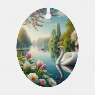 Adorno Metálico Obra artística de primavera de lagos de cisne flor