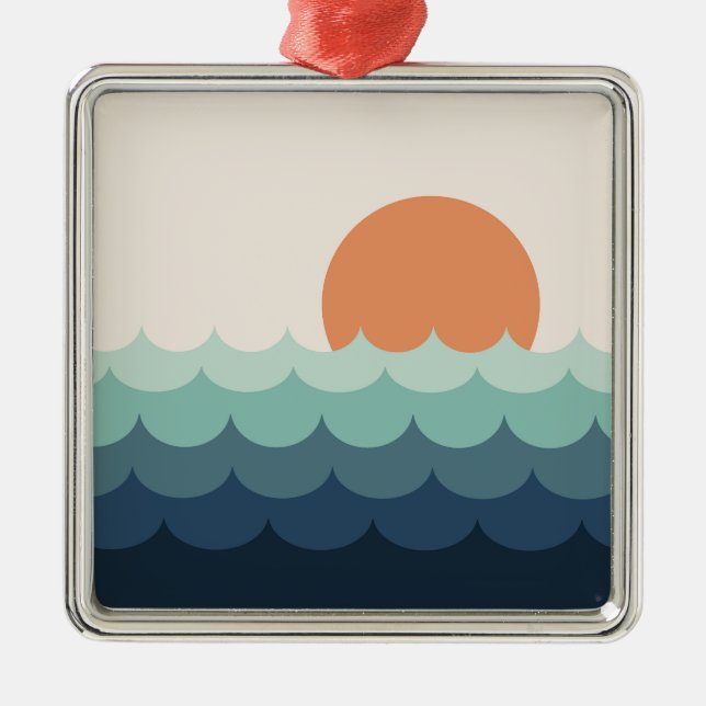 Adorno Metálico Océano azul ondulado al atardecer (Frente)