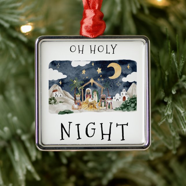 Adorno Metálico Oh Navidades de la Natividad Africano-Estadouniden (Árbol)