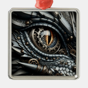 Adorno Metálico Ojo de dragón steampunk en primer plano Arte de IA