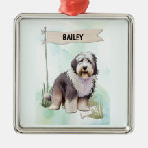 Old English Sheepdog Acuarela Perro Personalizado