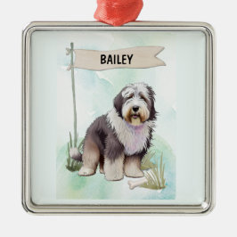 Adorno Metálico Old English Sheepdog Watercolor Personalized Dog
